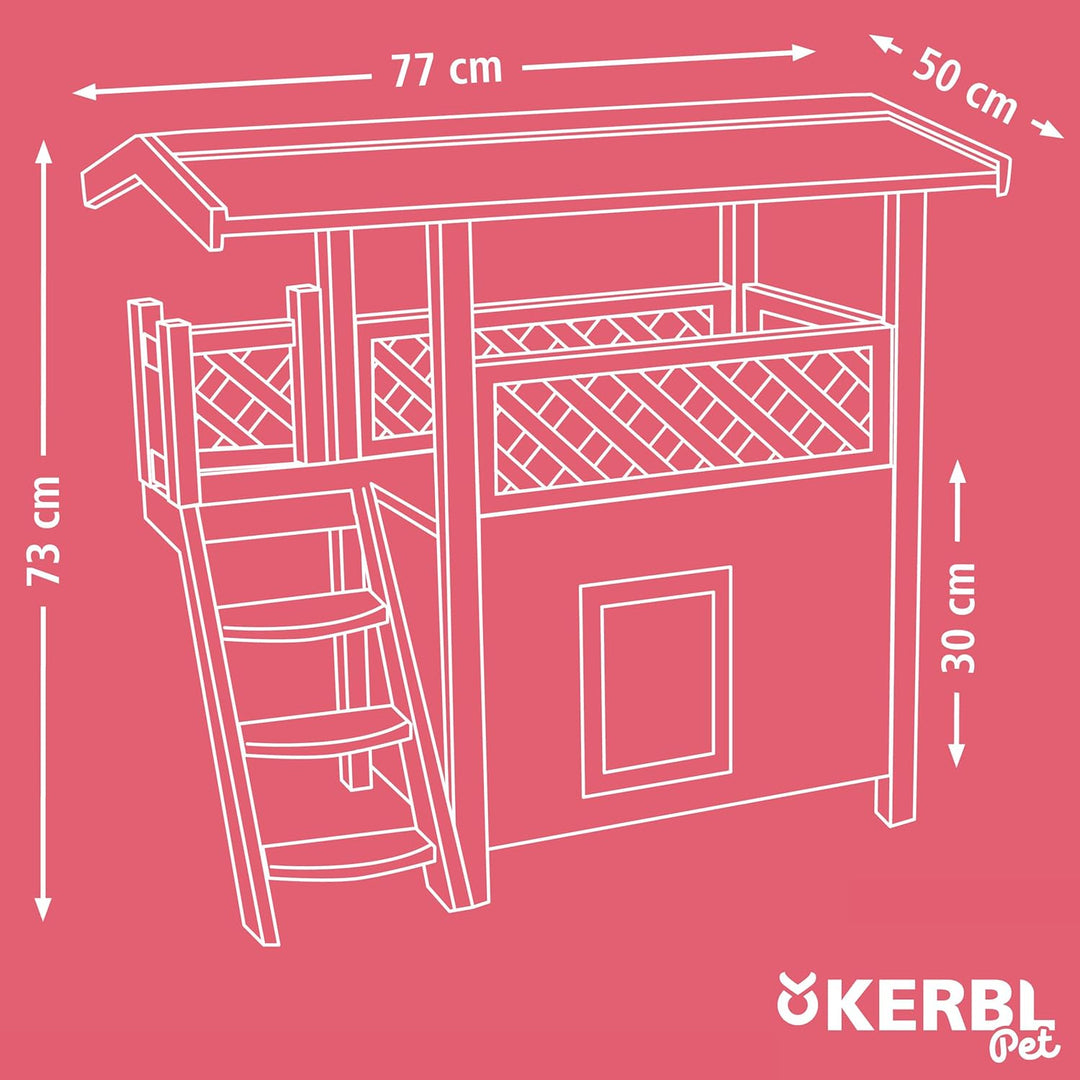 Kerbl Pet Katzenhaus Lodge Ontario, Katzenhütte, hellgrau, rot, 77x50x73cm, Spiesstanne, Kunststoff,