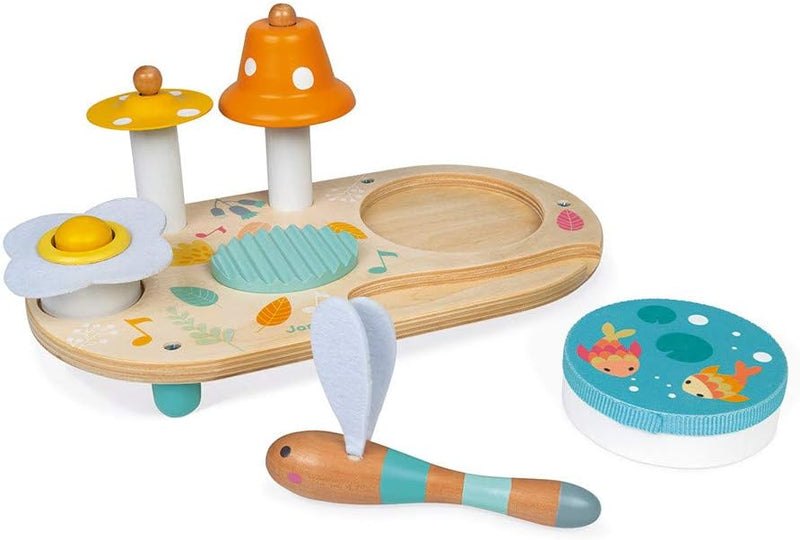 Janod - Pure Musiktisch mit 5 Funktionen - Kinder Spieltisch aus Holz - Musikalisches Holzspielzeug