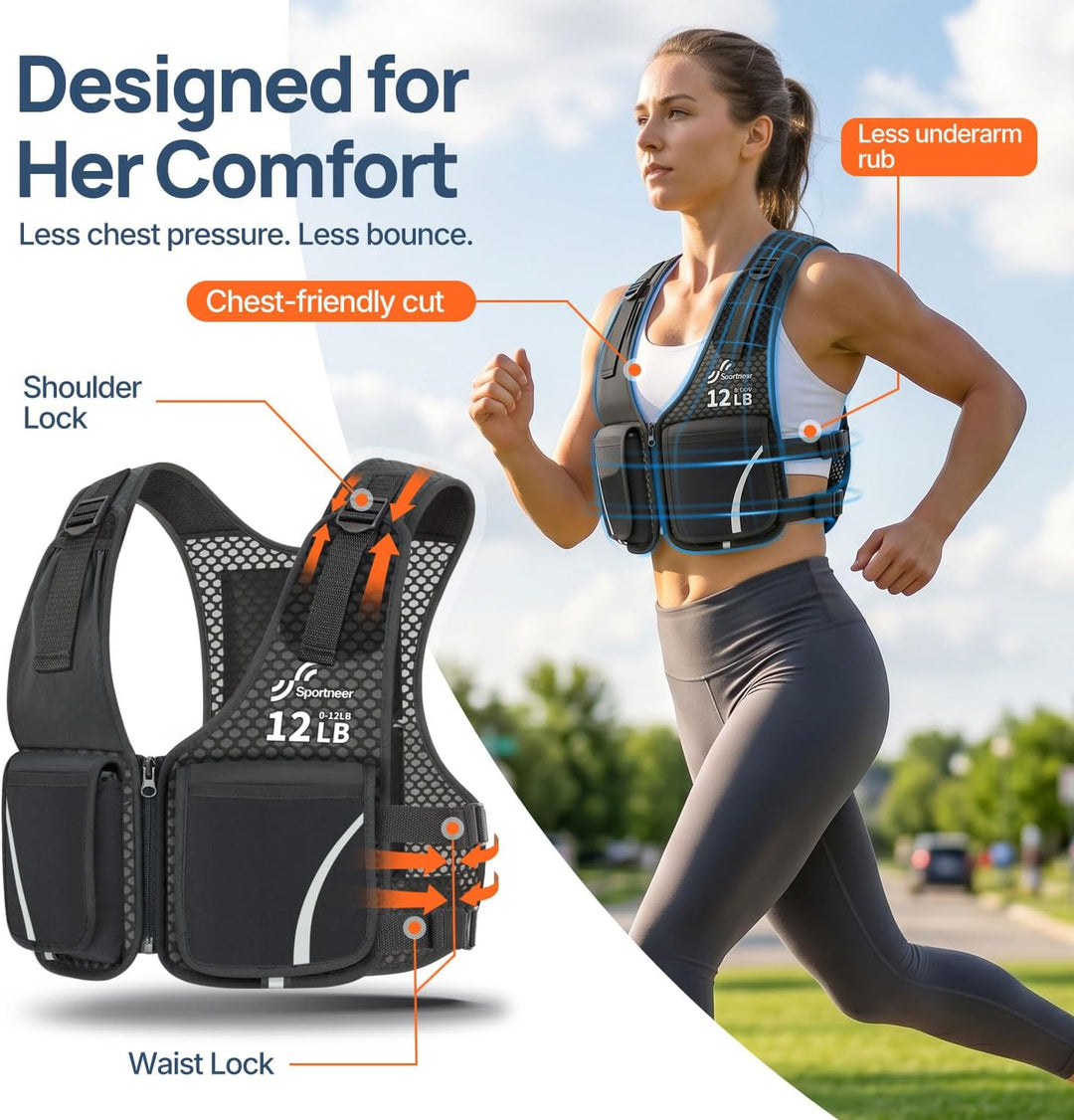 Sportneer 0–5,4 kg Verstellbare Gewichtsweste für Walking, Schwarz