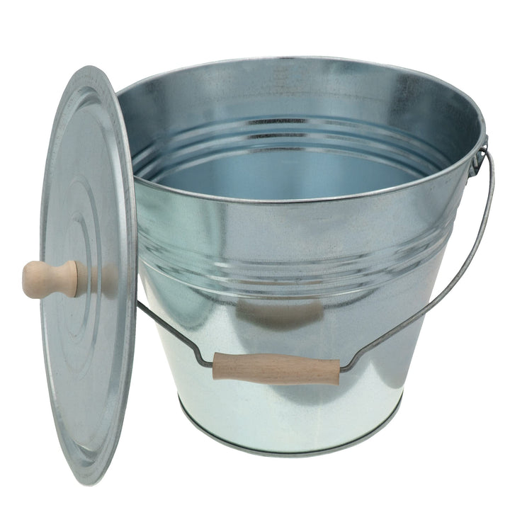 HRB Zinkeimer Ascheeimer mit Deckel Silber 15 Liter, ideale Kamin Zubehör Erweiterung, Eimer zur Lag