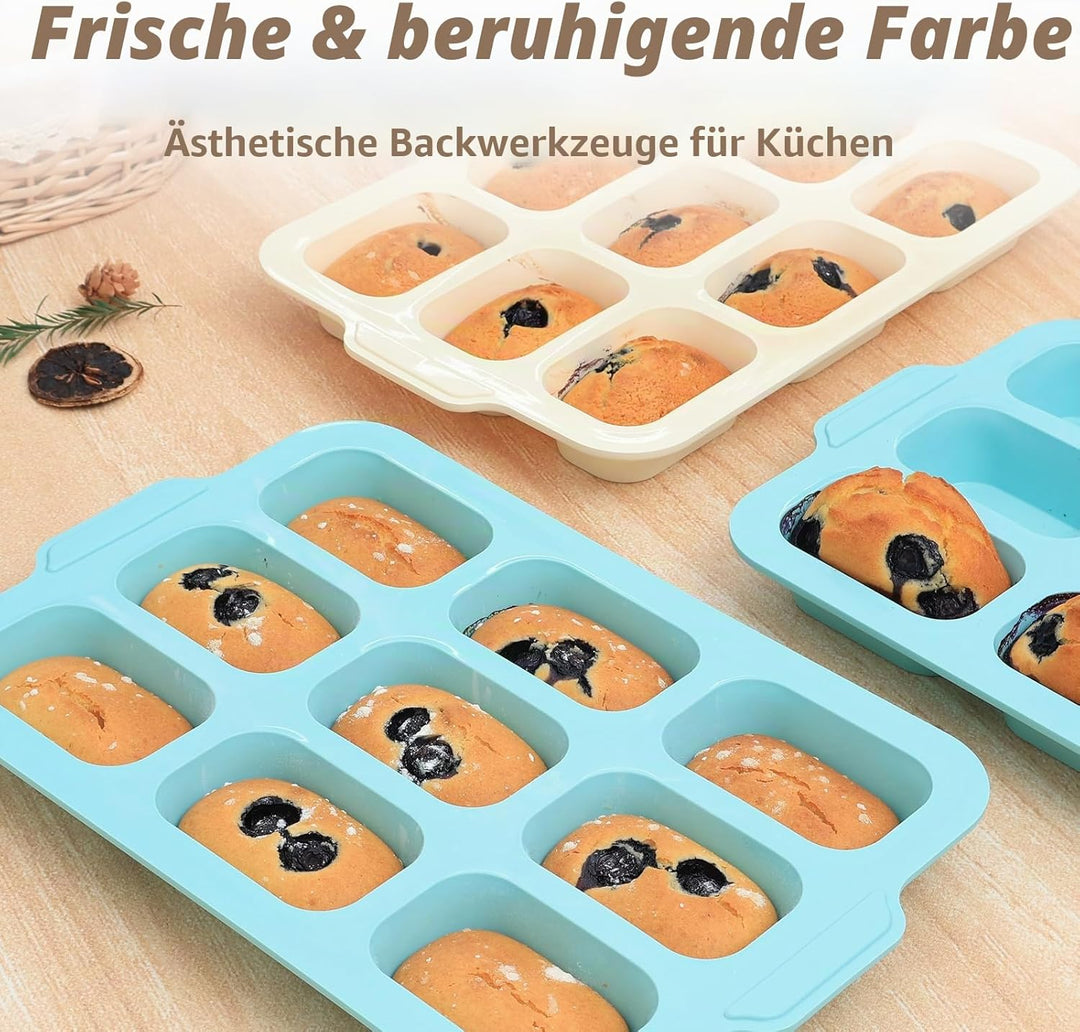2-Stück Silikon Mini Kastenform: Klein Kuchenform mit Metallrahmen für 9 Kuchen - Antihaft Kleine Br