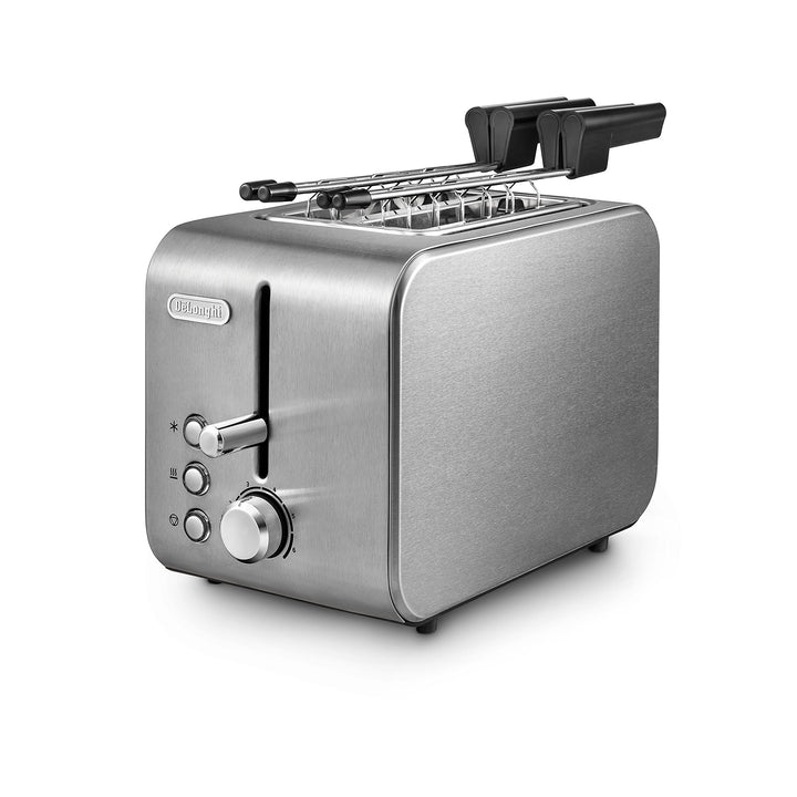 De'Longhi CTX2203.S Toaster mit Zange, stufenweise Kontrolle des Röstgrads, 3 Funktionen, Krümelschu