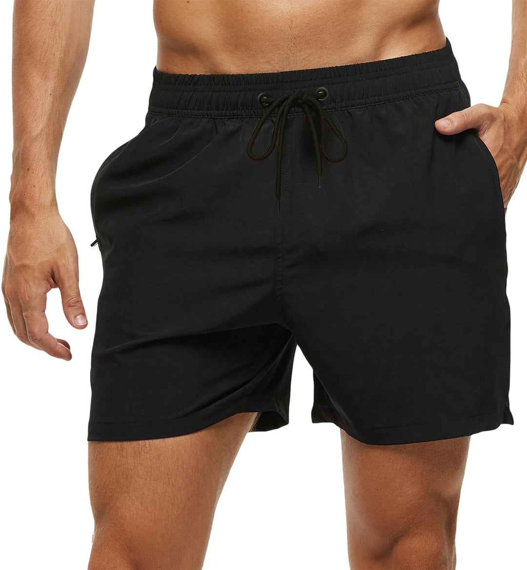Tyhengta Men's Swim Trunks Quick Dry Beach Shorts with Zipper Pockets and Mesh Lining Schwarz 38, Sc