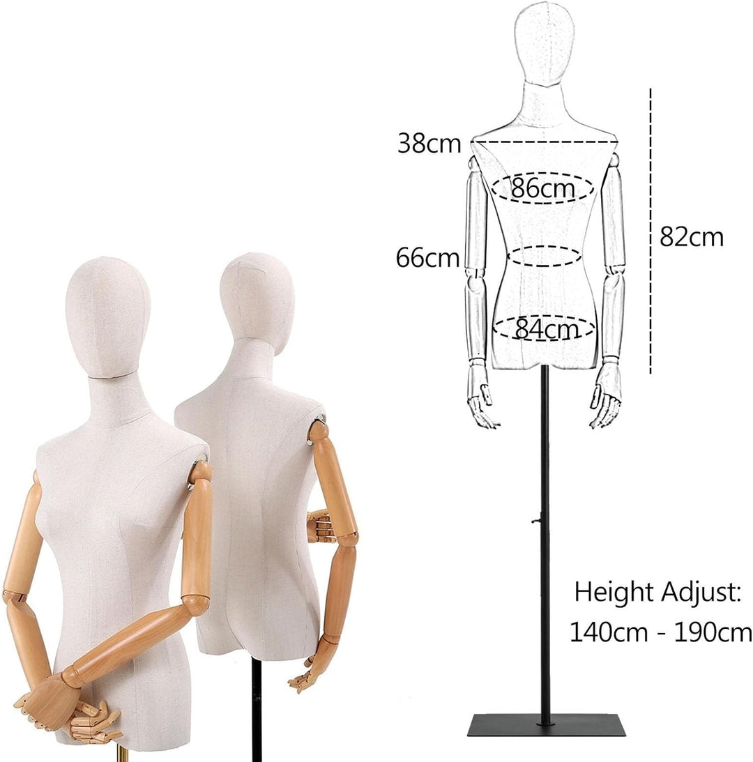 Jueraori Schaufensterpuppe Körper Weiblich, Schneiderpuppe mit Holz Armen, Mannequin Torso mit Verst