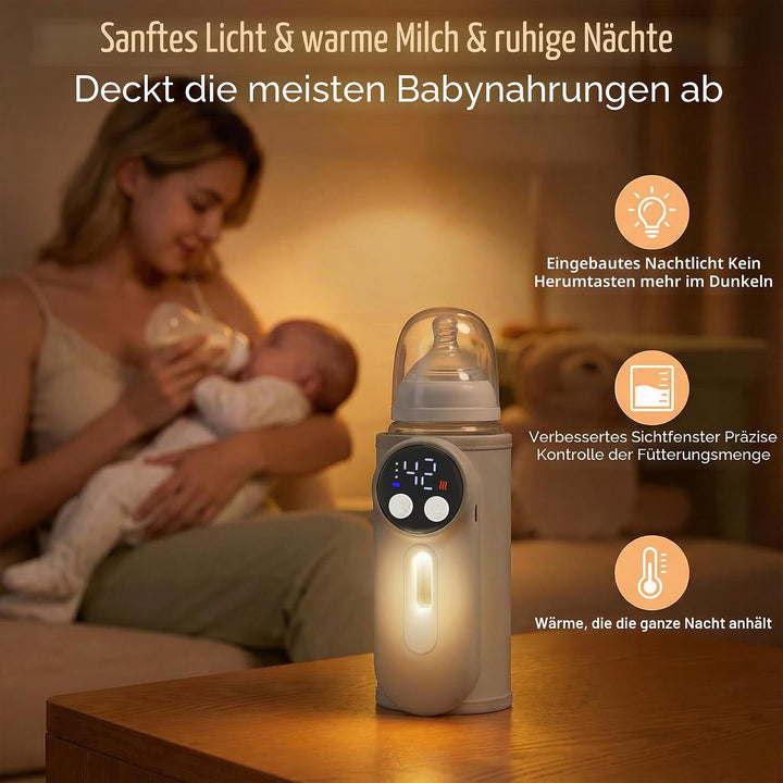 Tragbarer Flaschenwärmer Baby – Kabelloser Babyflaschenwärmer mit 6 Temperaturstufen 360° Schnellhei