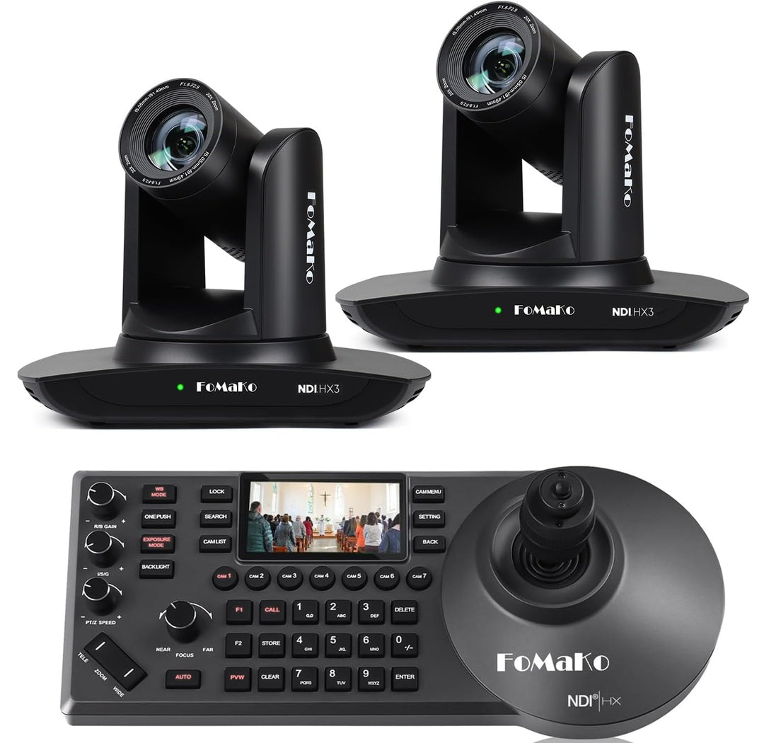 FoMaKo NDI HX3 PTZ Kamera Set, 20x Optischer Zoom KI-Auto-Tracking, mit HDMI/USB3.0/LAN(PoE), für Yo