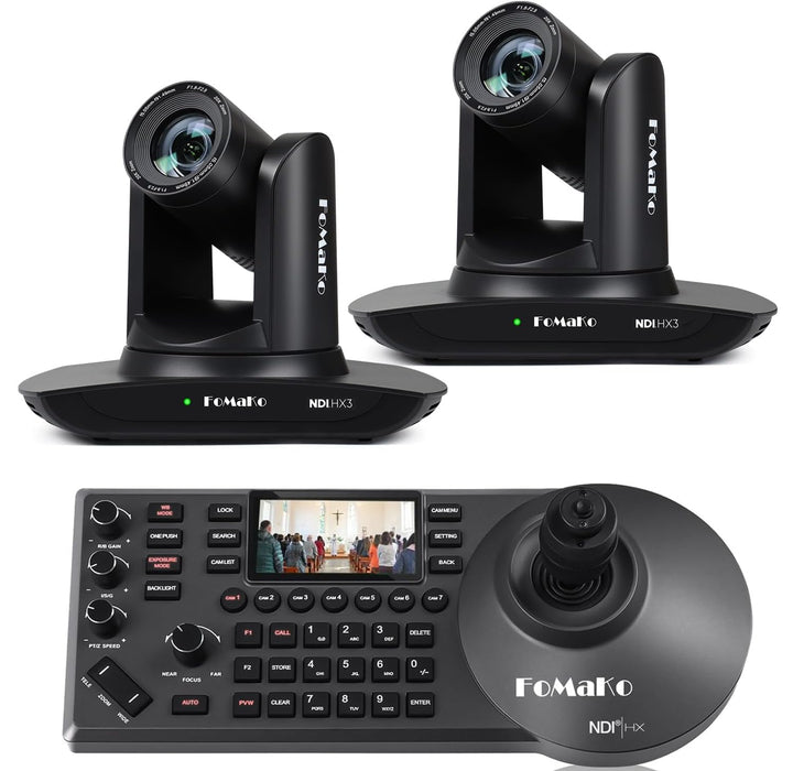 FoMaKo NDI HX3 PTZ Kamera Set, 20x Optischer Zoom KI-Auto-Tracking, mit HDMI/USB3.0/LAN(PoE), für Yo