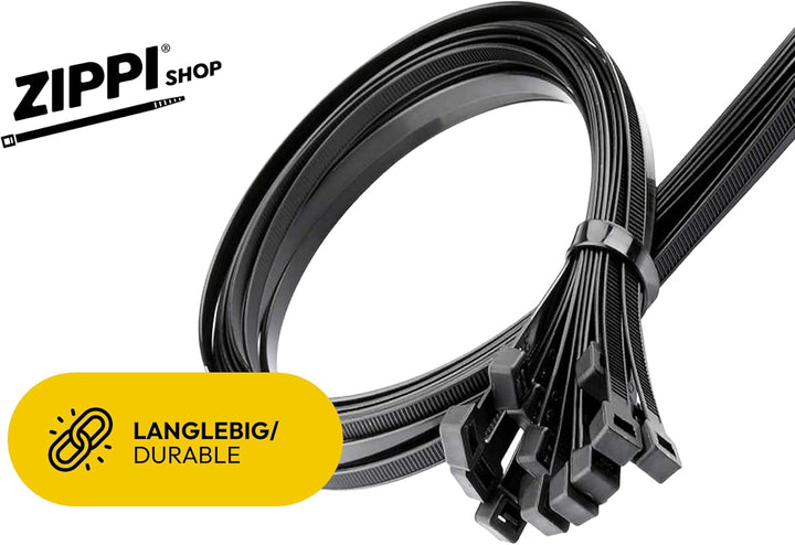 Kabelbinder 200mm Schwarz (1000 Stück) | 200mm x 4,8mm - 25kg Zugkraft | Kabelbinder uv beständig |