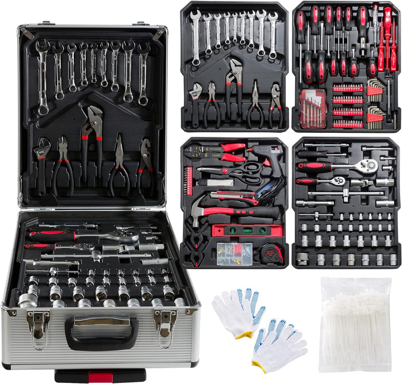 Arebos Werkzeugkoffer | Werkzeug-Set | 1200 Teile | Rollkoffer Tragekoffer | für Haushalt, Garage &