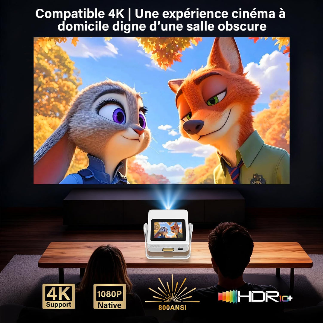 Smart Mini Beamer 4K-Unterstützung mit Touchscreen, 1100ANSI Outdoor Projektor, Autofokus & Trapezko