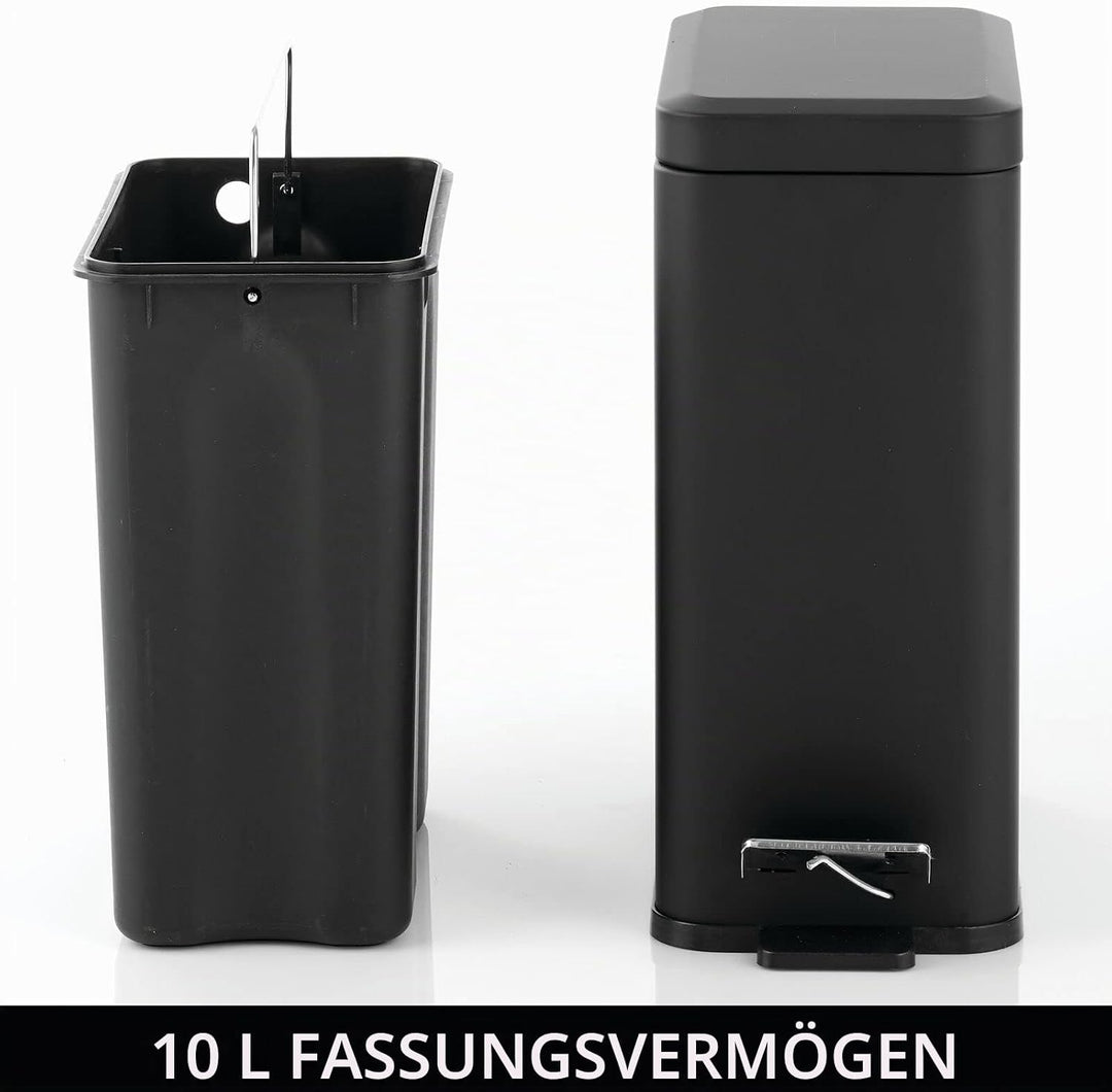 mDesign rechteckiger Tretmülleimer mit 10 L Kapazität – kompakter Mülleimer mit Inneneimer für das B