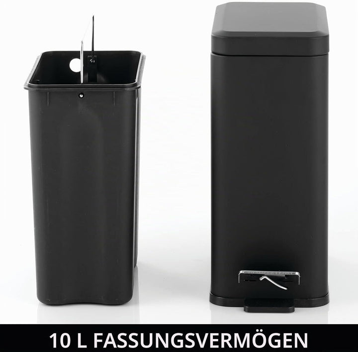 mDesign rechteckiger Tretmülleimer mit 10 L Kapazität – kompakter Mülleimer mit Inneneimer für das B
