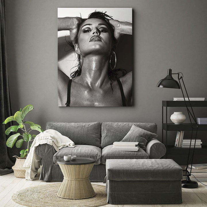 Bilder auf Leinwand 55x100cm Leinwandbild mit Rahmen Frau Eleganz Sommer nass Gross Wanddeko Bild Sc