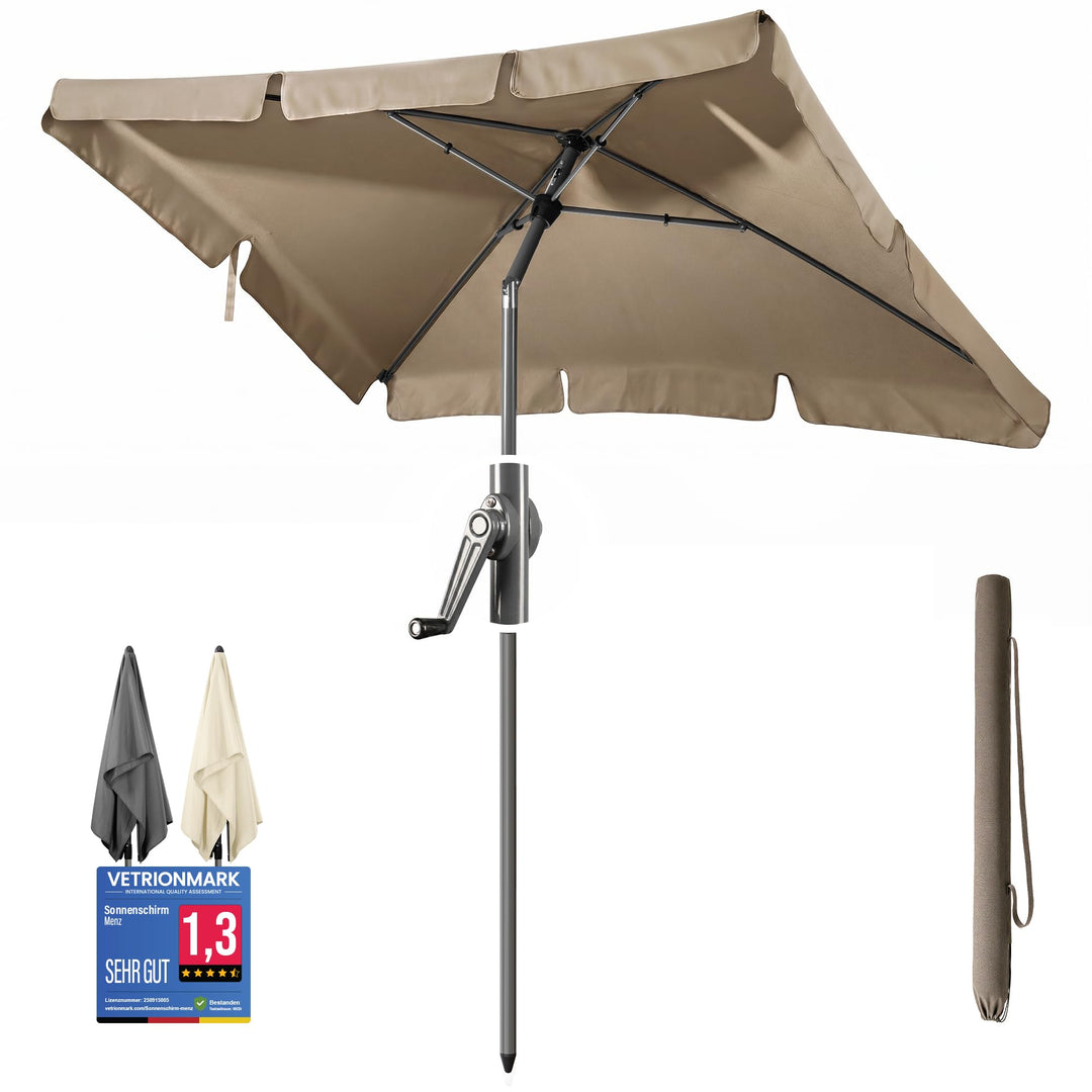 Menz Balkonschirm mit Kurbel, Sonnenschirm rechteckig 200x125 cm, Sonnenschirm Balkon, UV 50+ Sonnen