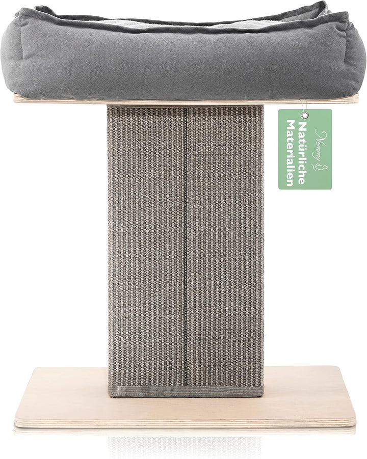 Nemmy Premium Kratzbaum klein grau | Stabiler Kratzstamm extra breit | Katzenbett mit Kissen | Katze