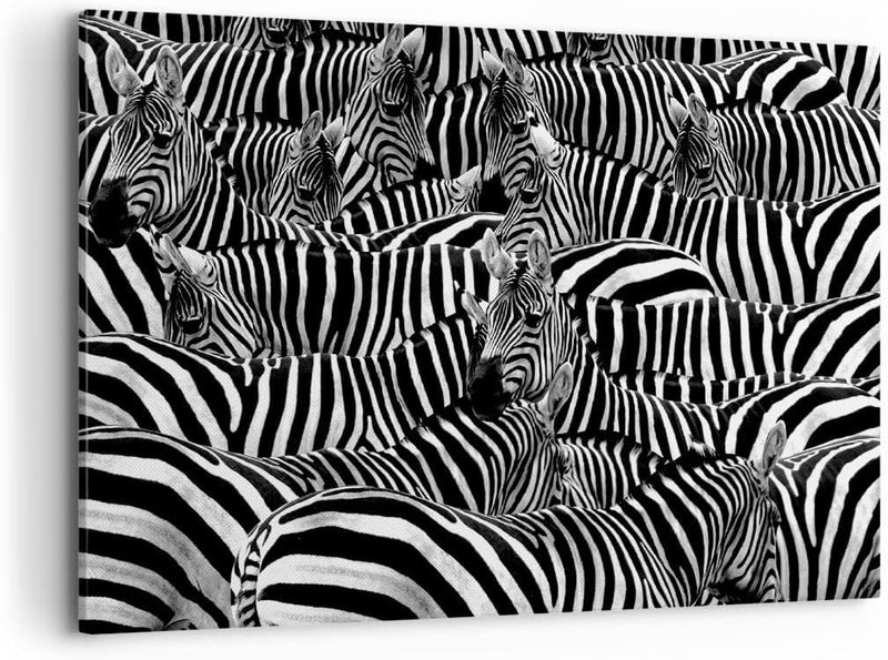 ARTTOR Bilder auf Leinwand 100x70cm Leinwandbild Tiere Zebra Streifen Gross Wanddeko Bild Schlafzimm