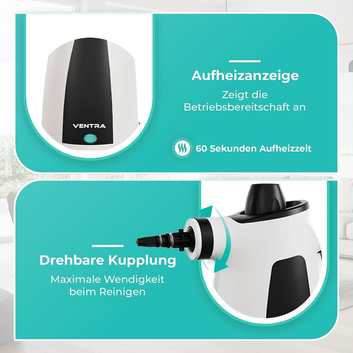 VENTRA® 15-teilig Dampfreiniger – Handdampfreiniger – 3.5 Bar