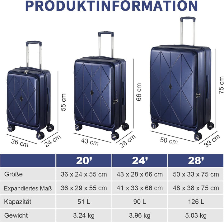 Erweiterbares Hartschalenkoffer Set, mit deutschem Polycarbonat hergestellt, 3-teilig, Spezielles Fr