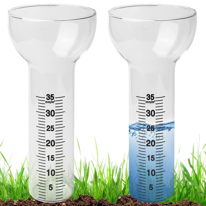 2 Stück Regenmesser: 35 mm Trichterförmige Regenmessgeräte, Glas-Regenmesser mit klarer Skala, Outdo