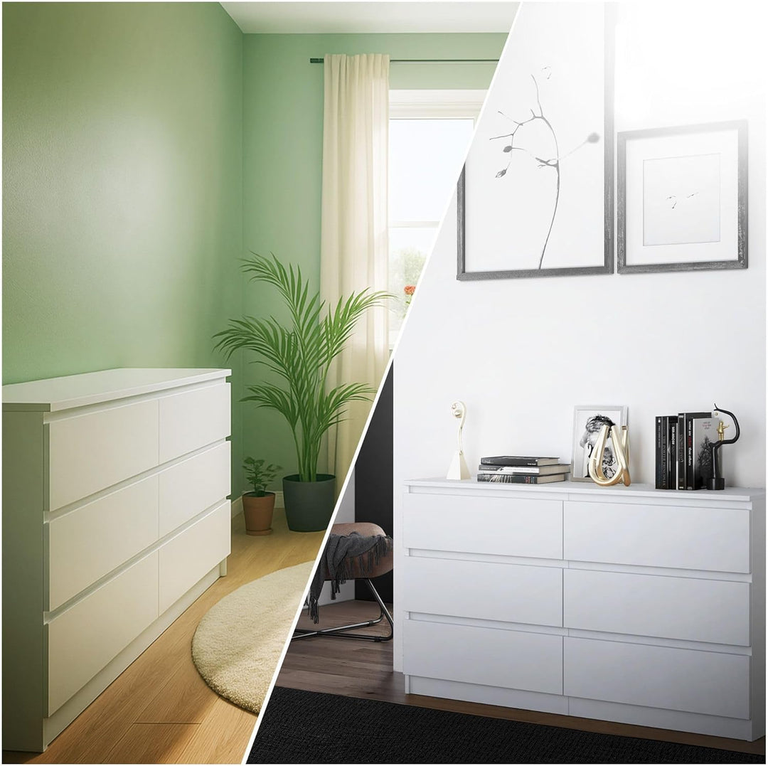 CDF Kommode Weiss mit 6 Schubladen 40 cm Tief Komodenschrank Komode für Wohnzimmer Schlafzimmer Schu