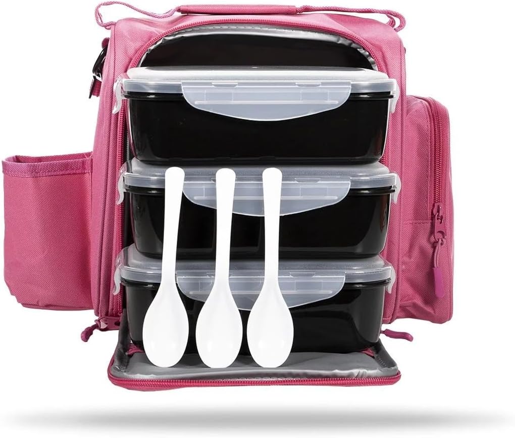GymBeam FIT Prep Essenstasche - Kleine Kühltasche mit 3 stabilen Behältern, Löffeln und Gelpacks, pr