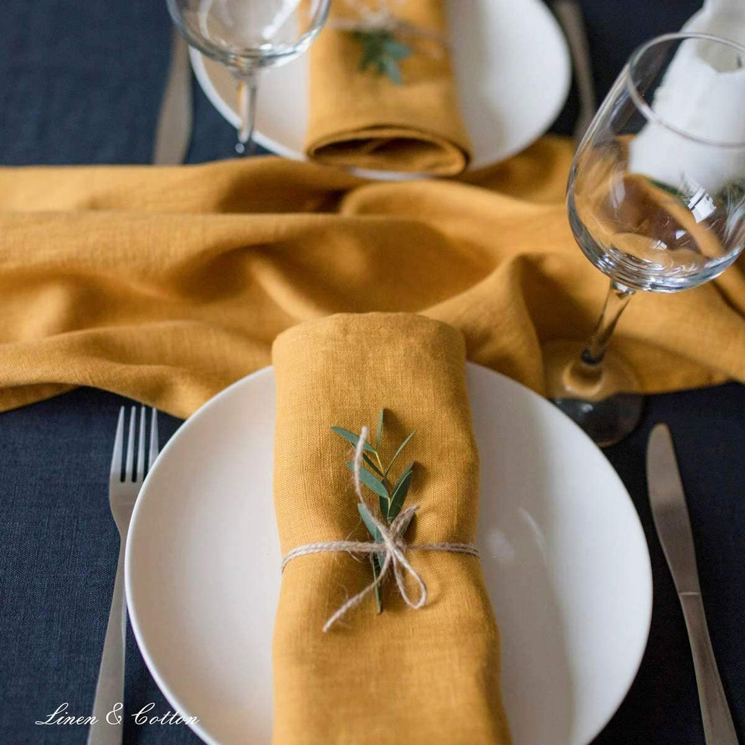 Linen & Cotton Hochwertige 4 x Stoffservietten/Servietten Stoff/Leinenservietten Hygge - 100% Leinen