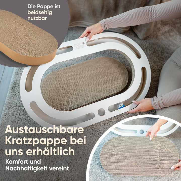 PAWZONE Kratzbrett [72x45 cm] beidseitig nutzbar + Pappe austauschbar [inkl. Katzenspielzeug] hochwe