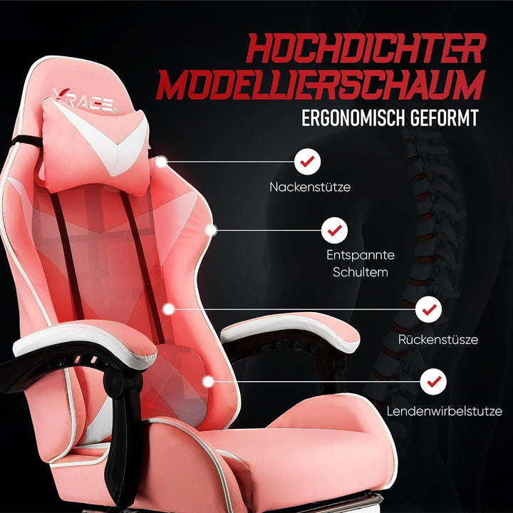 xRace Gaming Stuhl, Bürostuhl, Ergonomischer Pc Stuhl, Gaming Sessel aus Leder mit Lendenwirbelstütz