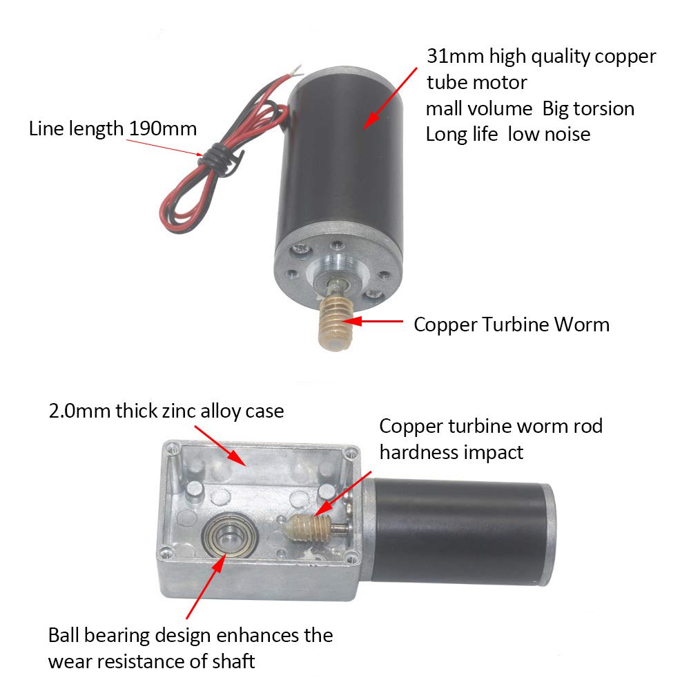 24V 80RPM DC Schneckengetriebemotor 13kg.cm 31mm Hohe Torsion Selbsthemmende Motor Reversed Mini Tur