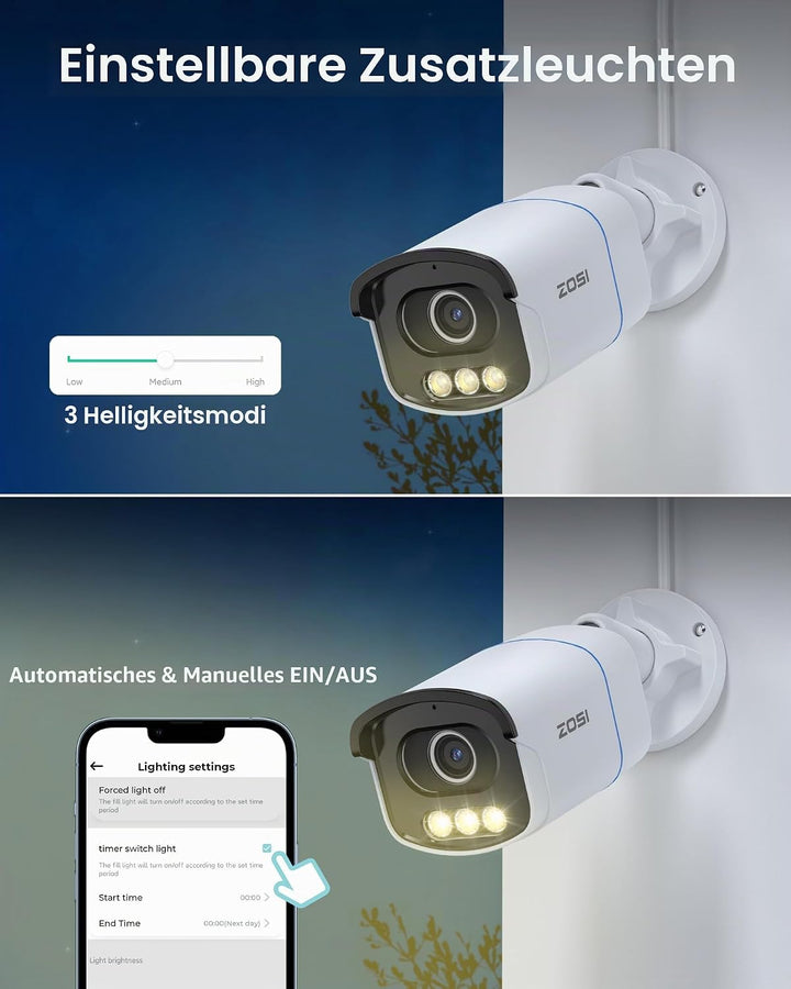 ZOSI 5MP 3K PoE Überwachungskamera Aussen, PoE Outdoor IP Kamera mit Echt Vollfarbnachtsicht, F1.0 G