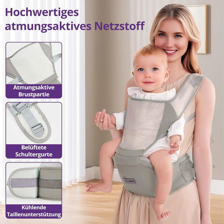 Ergonomische Babytrage mit Verstellbarem Gurt - 6-in-1 Neugeborenen-Kleinkind-Tragetuch, Atmungsakti