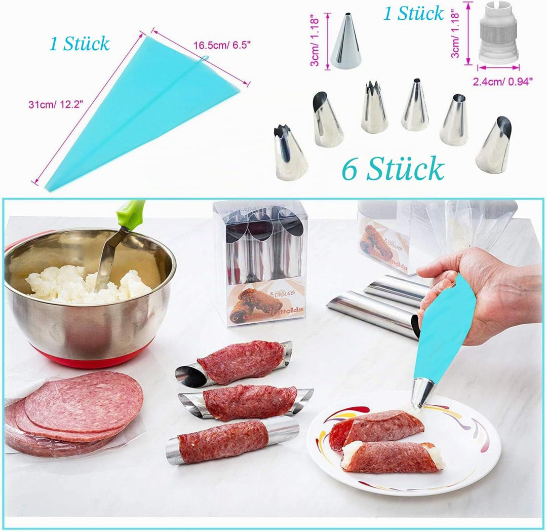 Woohome 41 Stück Cannoli Backform Set, Backen Edelstahl Rolle Horn Formen Konische Dänische Gebäck C