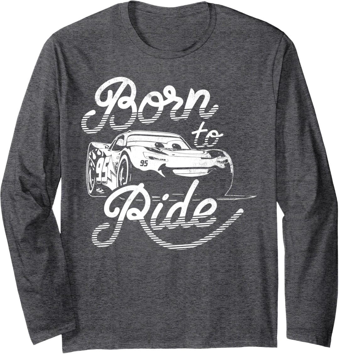 Disney Pixar Cars 2 Lightning McQueen Born To Ride Text Langarmshirt