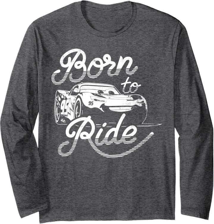 Disney Pixar Cars 2 Lightning McQueen Born To Ride Text Langarmshirt