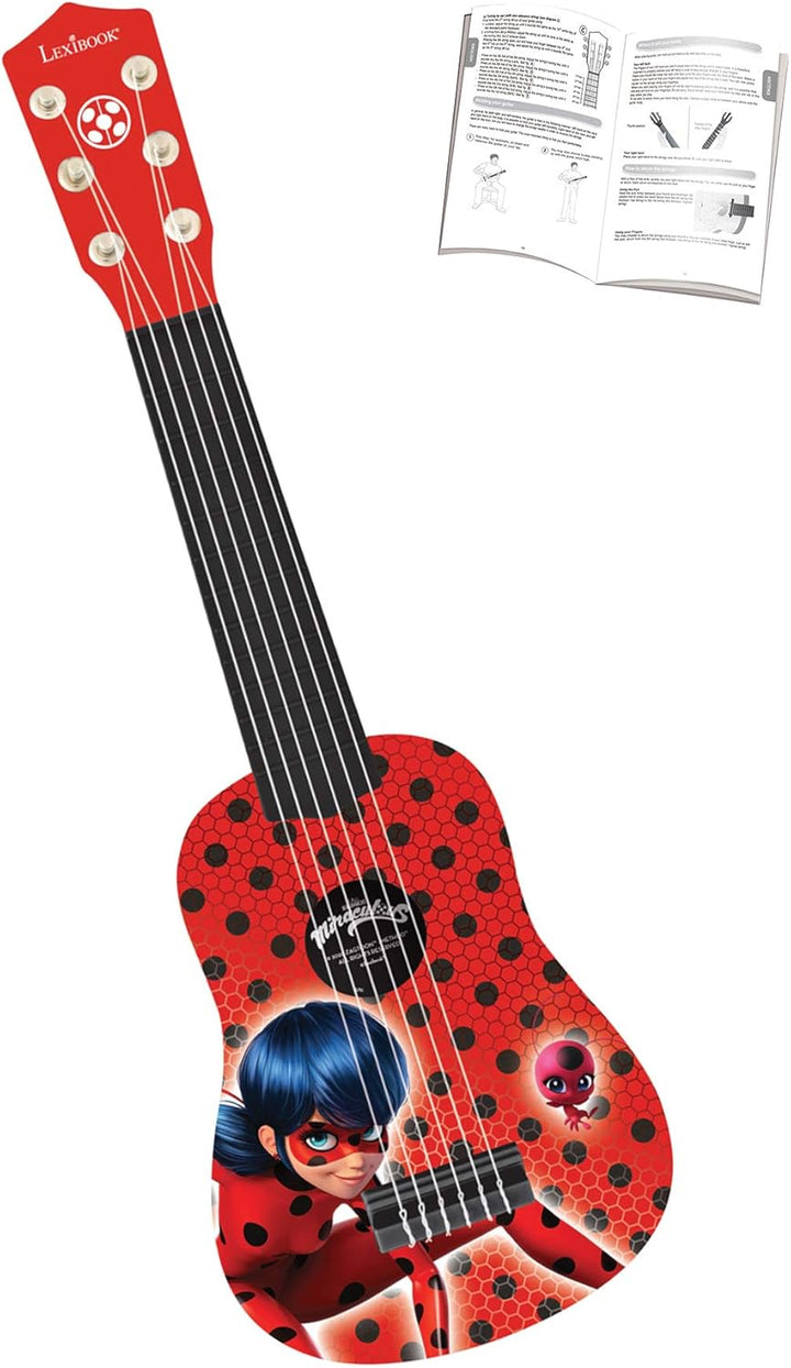 Lexibook K200MI Miraculous: Tales of Ladybug & Cat Noir erste Akustikgitarre aus Holz, 6 Nylonsaiten