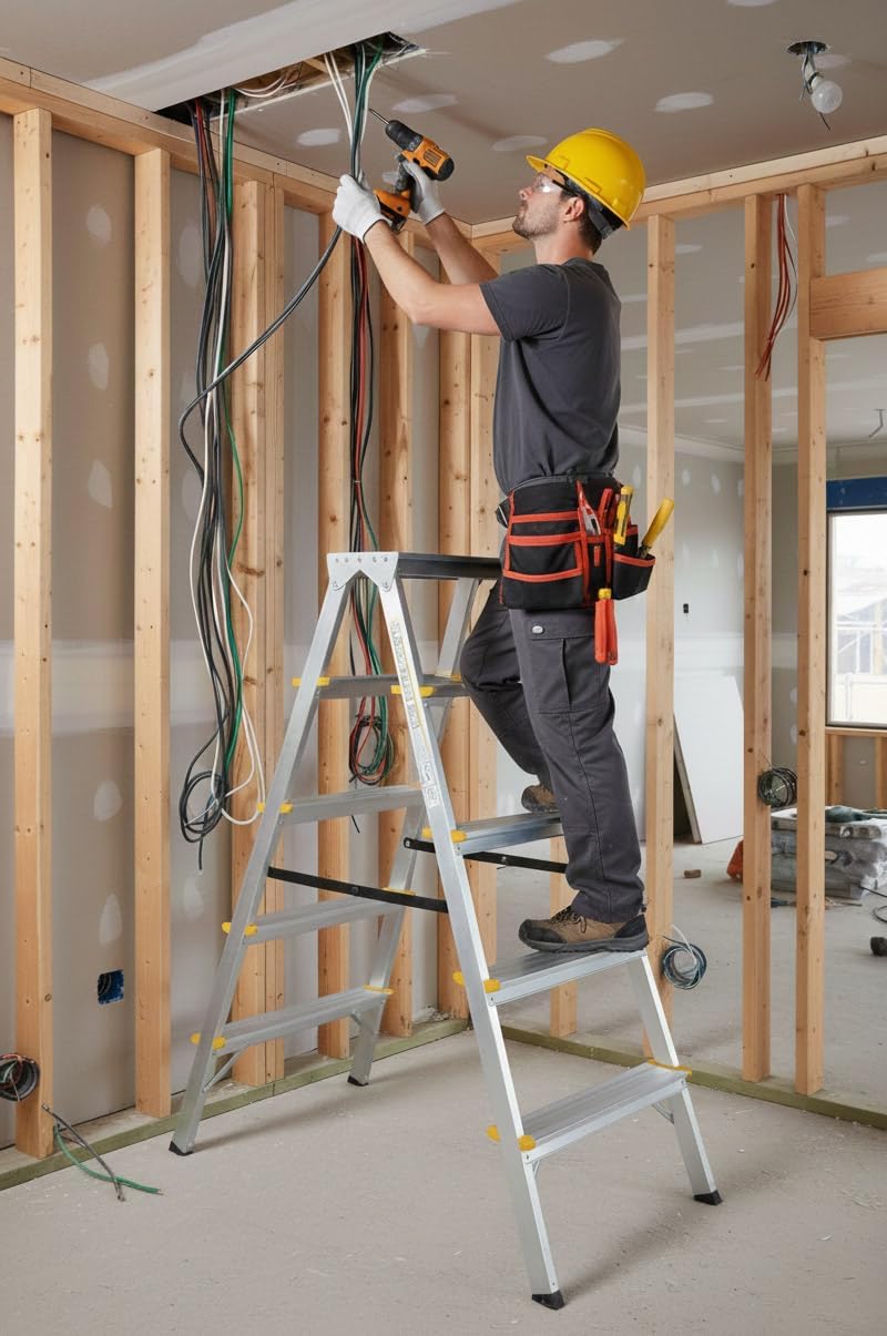 Zweiseitige Aluleiter Klappleiter Haushaltsleiter 2x5 Stehleiter Tragkraft 150kg TÜV | 5 Stufen / 15