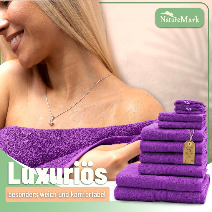 GREEN MARK Textilien 10 TLG. FROTTIER Handtuch-Set mit verschiedenen Grössen 4X Handtücher, 2X Dusch