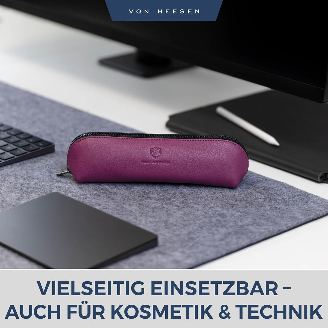 VON HEESEN® Echtleder Federmäppchen Leder Federmappe Etui für Stifte Mäppchen Schule Federtasche Uni