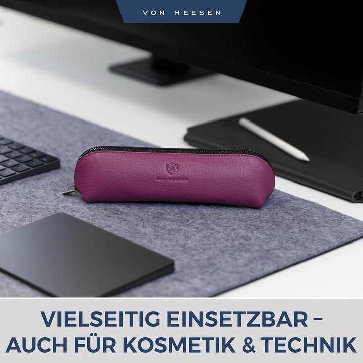 VON HEESEN® Echtleder Federmäppchen Leder Federmappe Etui für Stifte Mäppchen Schule Federtasche Uni