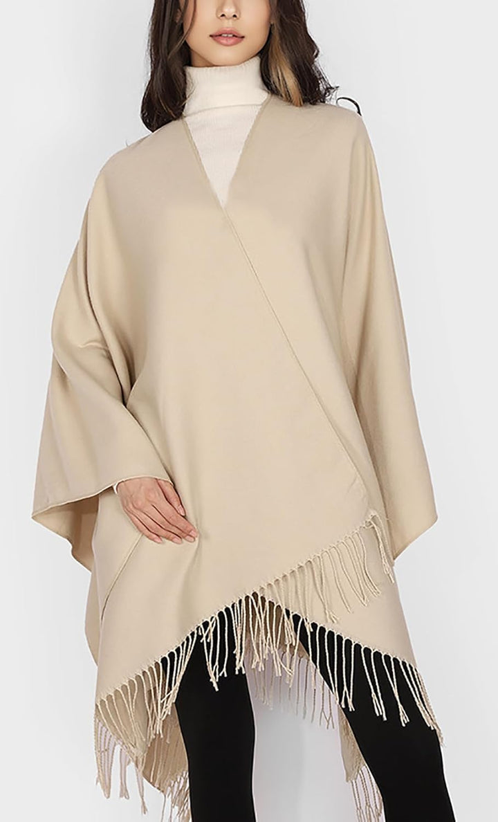 Shmily Girl - Damen Poncho Habe Gestrickt Überdimensionalen Decke Kap-Schal Beige, Beige