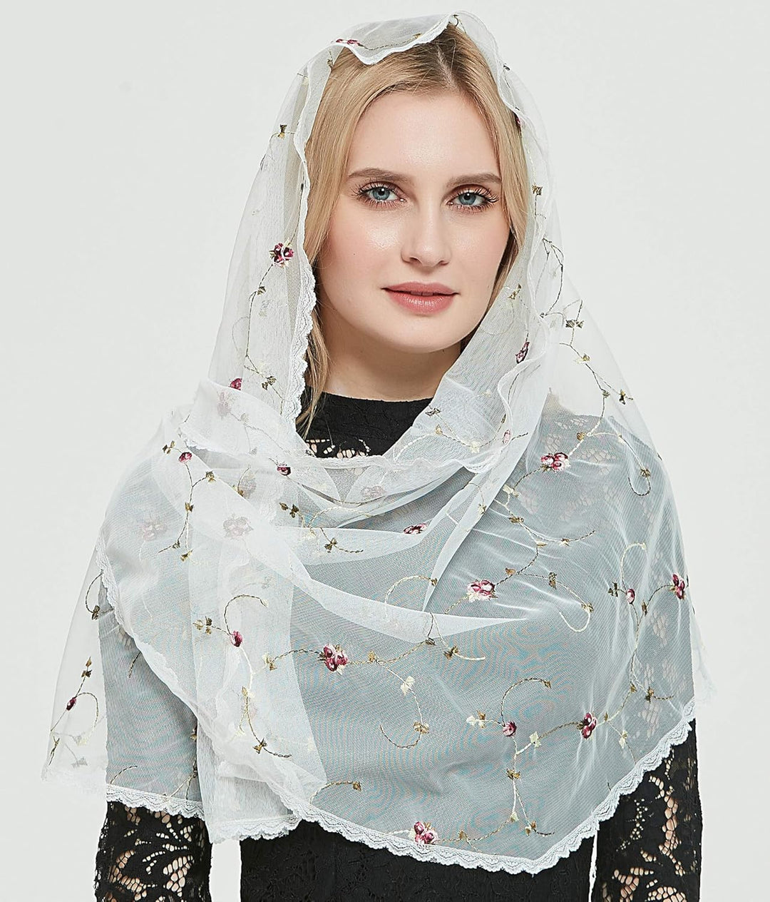 Leimandy Orthodox Veil Head Covering with Embroidered Flowers Catholic Chapel Mantilla veil V50 Elfe