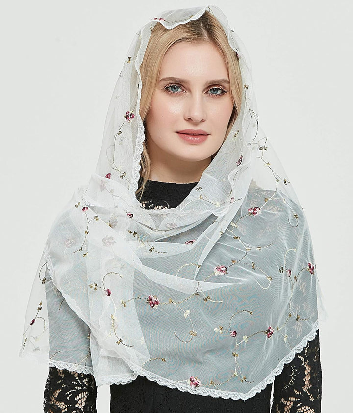 Leimandy Orthodox Veil Head Covering with Embroidered Flowers Catholic Chapel Mantilla veil V50 Elfe