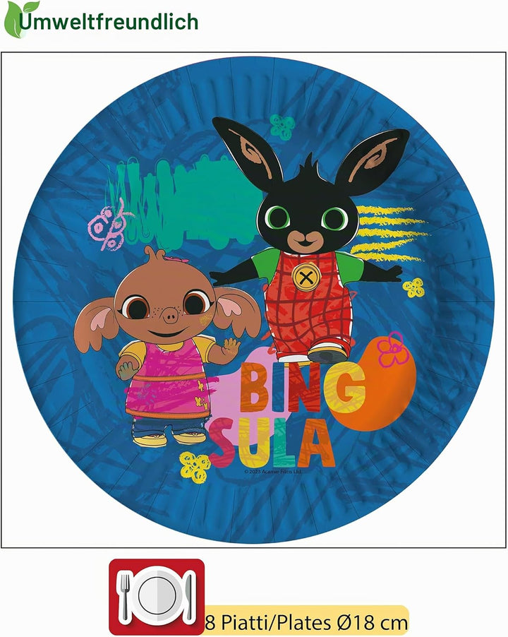 Ciao - Partygeschirr Party-Set Bing Sketch für 8 Personen (44 pcs: 8 Pappteller Ø23cm, 8 Pappteller
