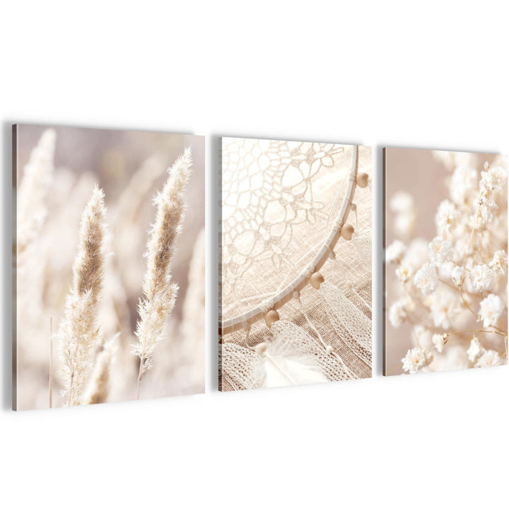 Novart FERTIG ZUM AUFHÄNGEN - Wandbilder Set Boho Style - Beige Bild XXL Wohnzimmer N008735a, 30x40