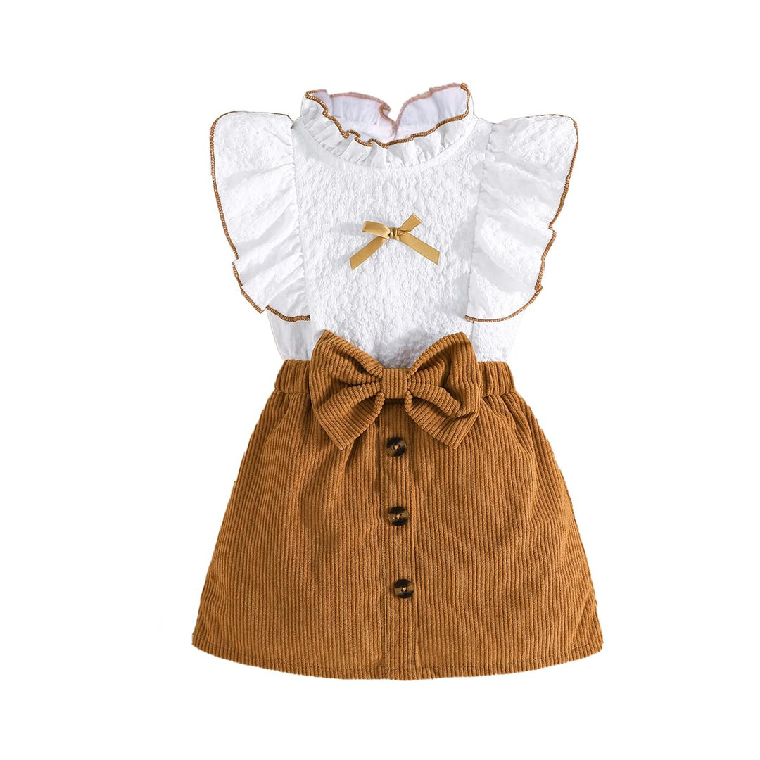Kleinkind Baby Mädchen Outfits Rüschen Ärmellose Hemden Tops + Elegant Schleife Mini Rock 2 Stück Fr