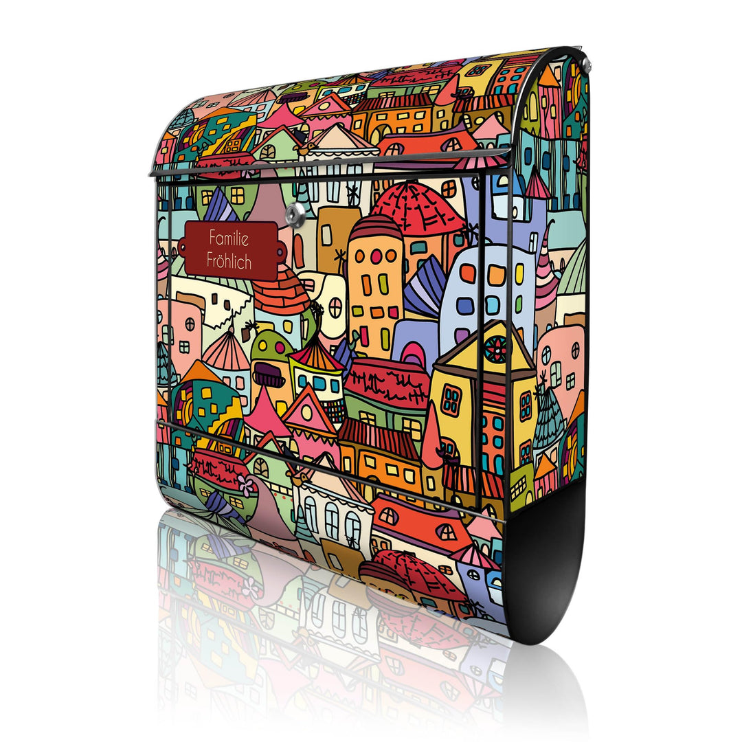 banjado Design Briefkasten personalisiert 38,5x46,5x13cm &amp; 2 Schlüssel - Briefkasten Stahl Schwarz Z