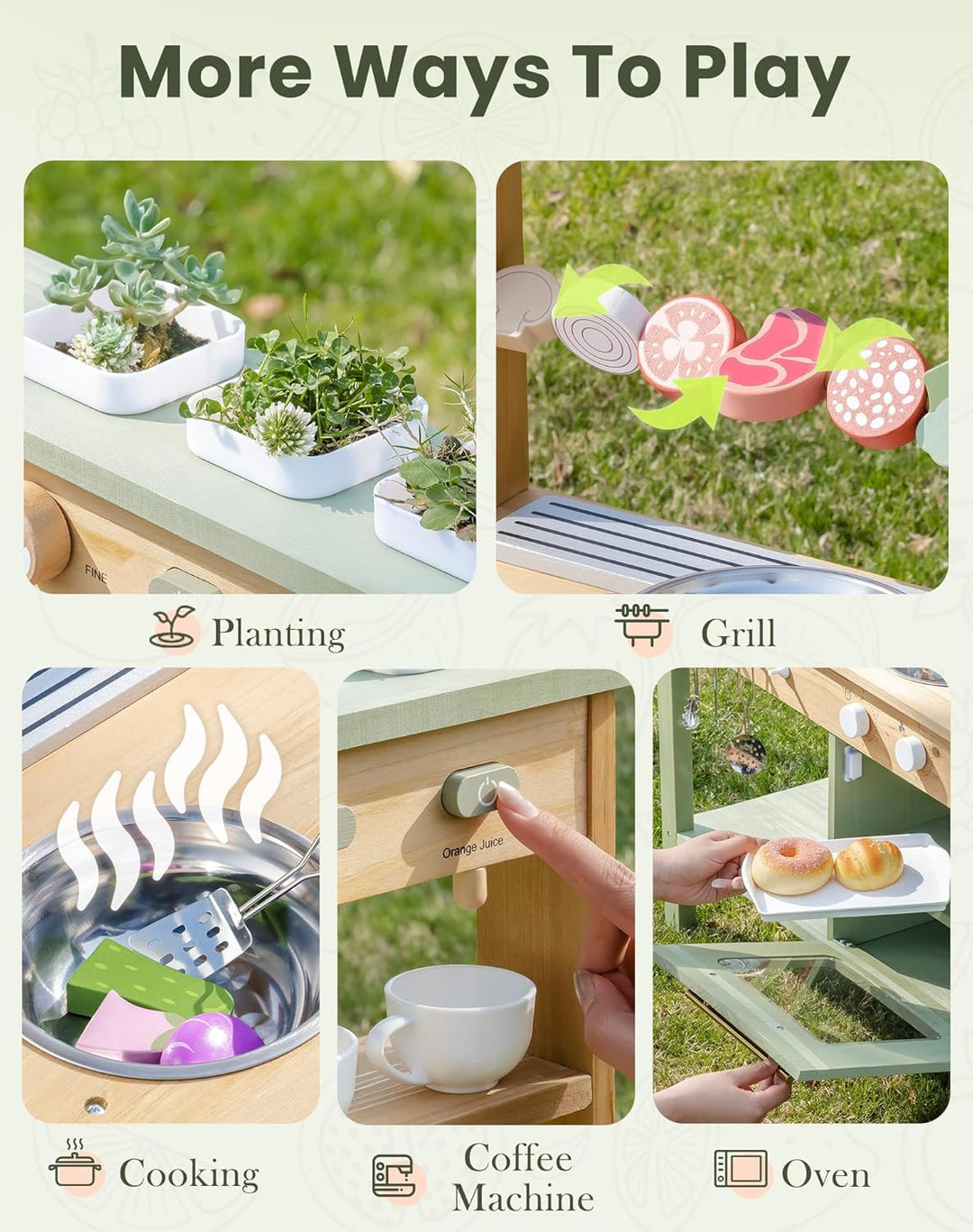 ROBOTIME Mud Kitchen Spielset für Kinder, Deluxe Outdoor-Holzküche mit funktionierendem Wasserhahn,