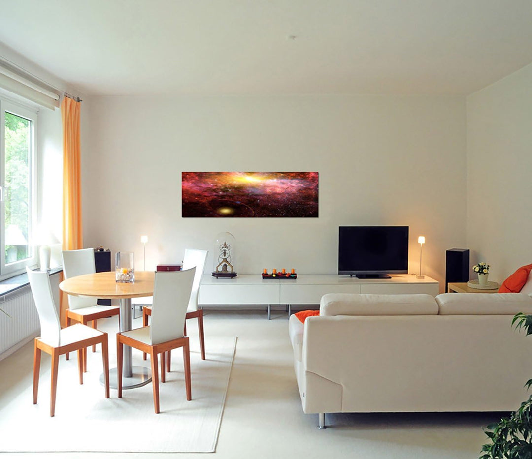 Paul Sinus Art Panoramabild auf Leinwand und Keilrahmen 150x50cm Sterne Planeten Galaxie Weltraum