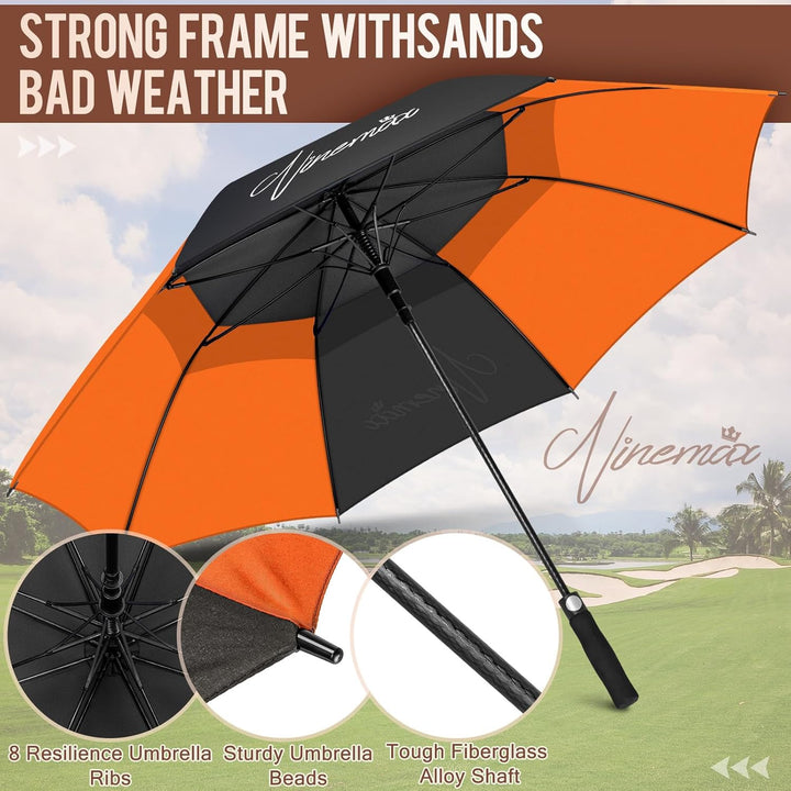 NINEMAX Golf Regenschirm Gross Sturmfest XL/XXL, Grosser Regenschirm Sturmfest Stabil, Golfschirm Gr