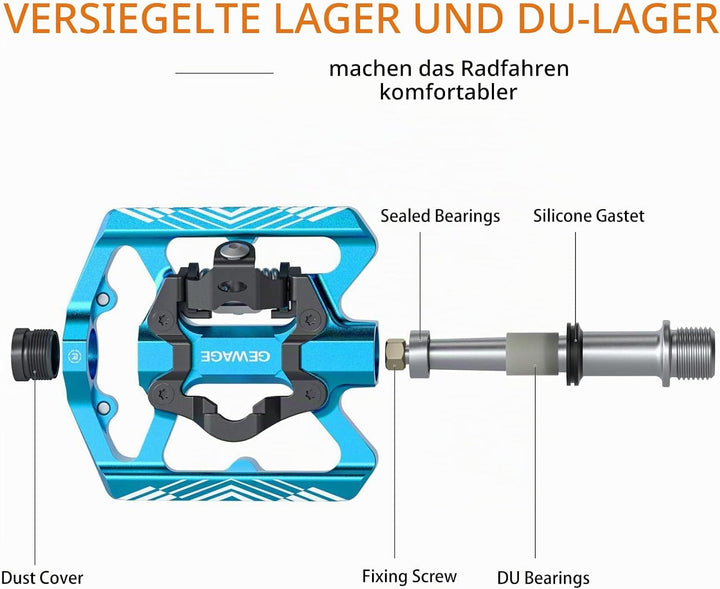 GEWAGE Klickpedale, 2 in 1 Doppelfunktions Flach und Klickpedale mit Reflektor Für SPD, 9/16 Zoll Cr